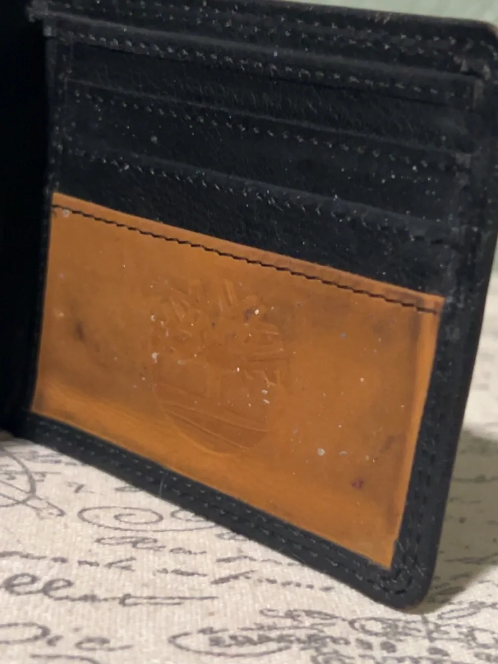 Timberland Black Leather Card Wallet with Brown Logo Panel